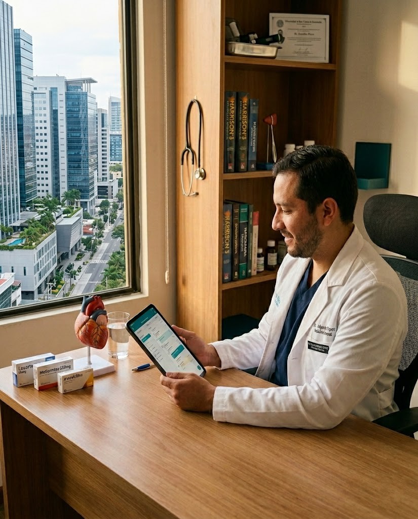 Doctor revisando agenda en tablet